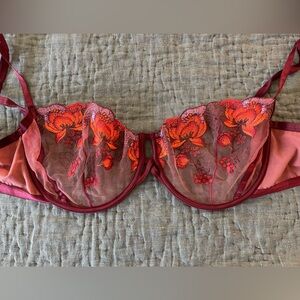 Adore Me Jayda Unlined Balconette Bra 44DD 44E Maroon Orange Fall Autumn Floral